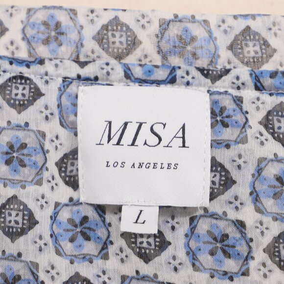 MISA LOS ANGELES Renata Chiffon Blouse Lightweight Blouson Sleeve Blue Size L - Picture 11 of 12